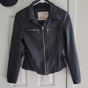 GUESS Black Women's Leather Zip Motorcycle Jacket